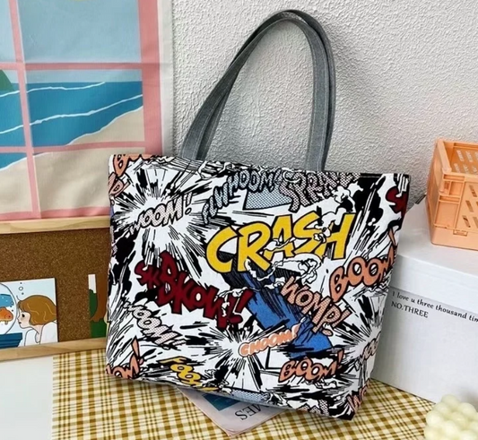 Bolso en algodón y lino motivo comic.