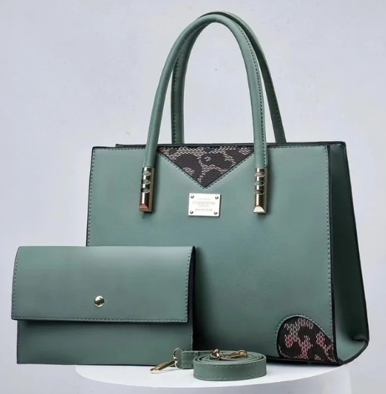 Conjunto de bolso de diseño de polipiel verde oliva.