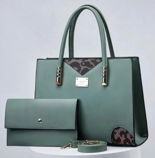 Conjunto de bolso de diseño de polipiel verde oliva.